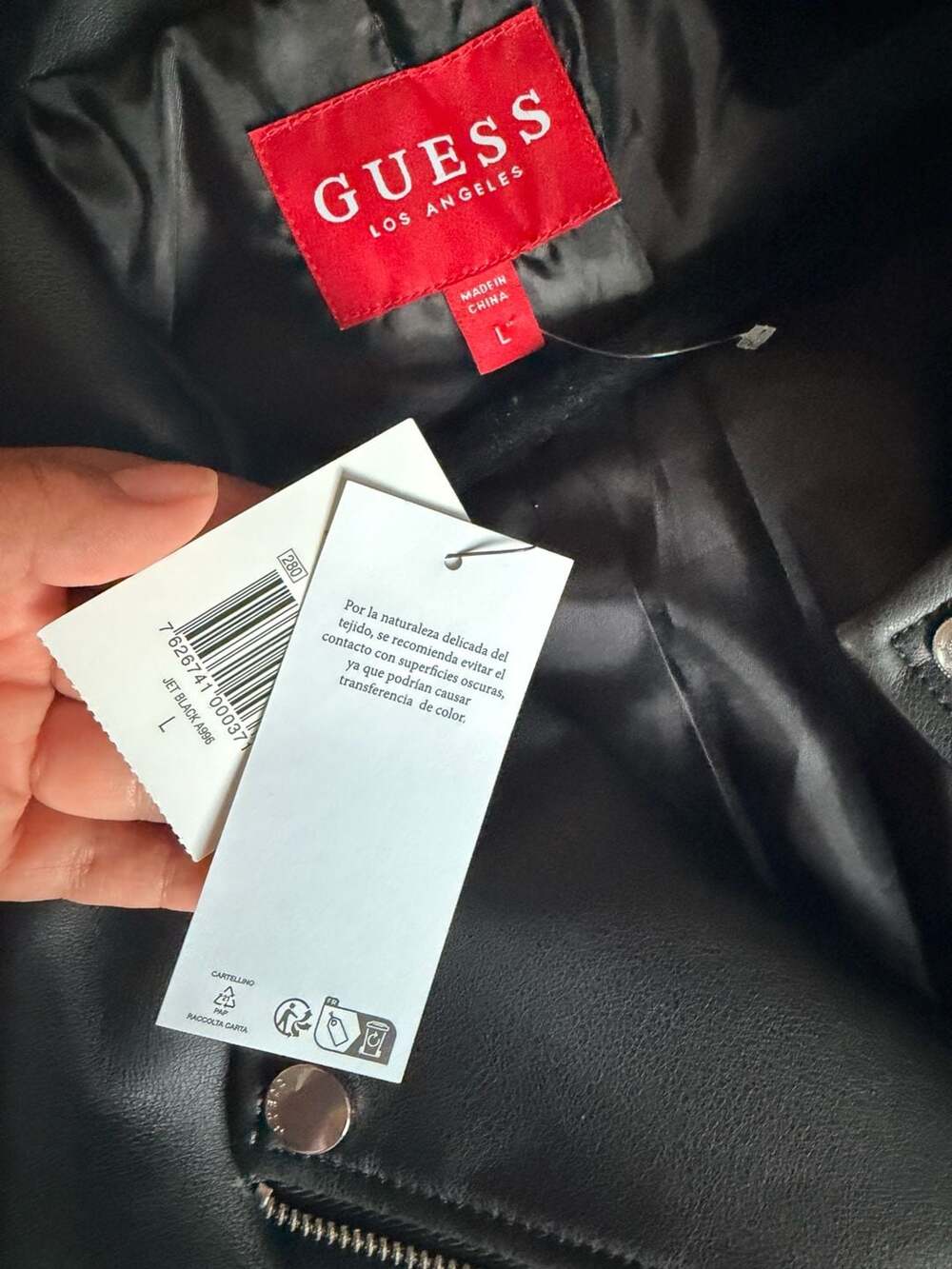 Guess Faux Leather Moto Jacket Size L Black - Picture 4 of 5